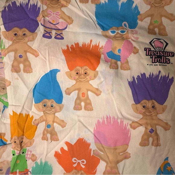 Vintage Treasure Trolls Twin Size Flat Sheet 90’s 1992 Ace Novelty - Picture 2 of 7